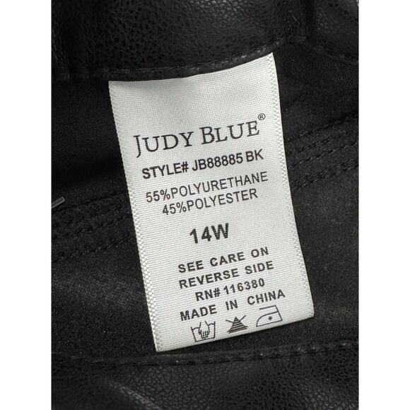 Judy Blue Black Faux Leather Bootcut Pants 14W 34X32 Mob Wife Monochrome - Picture 4 of 9